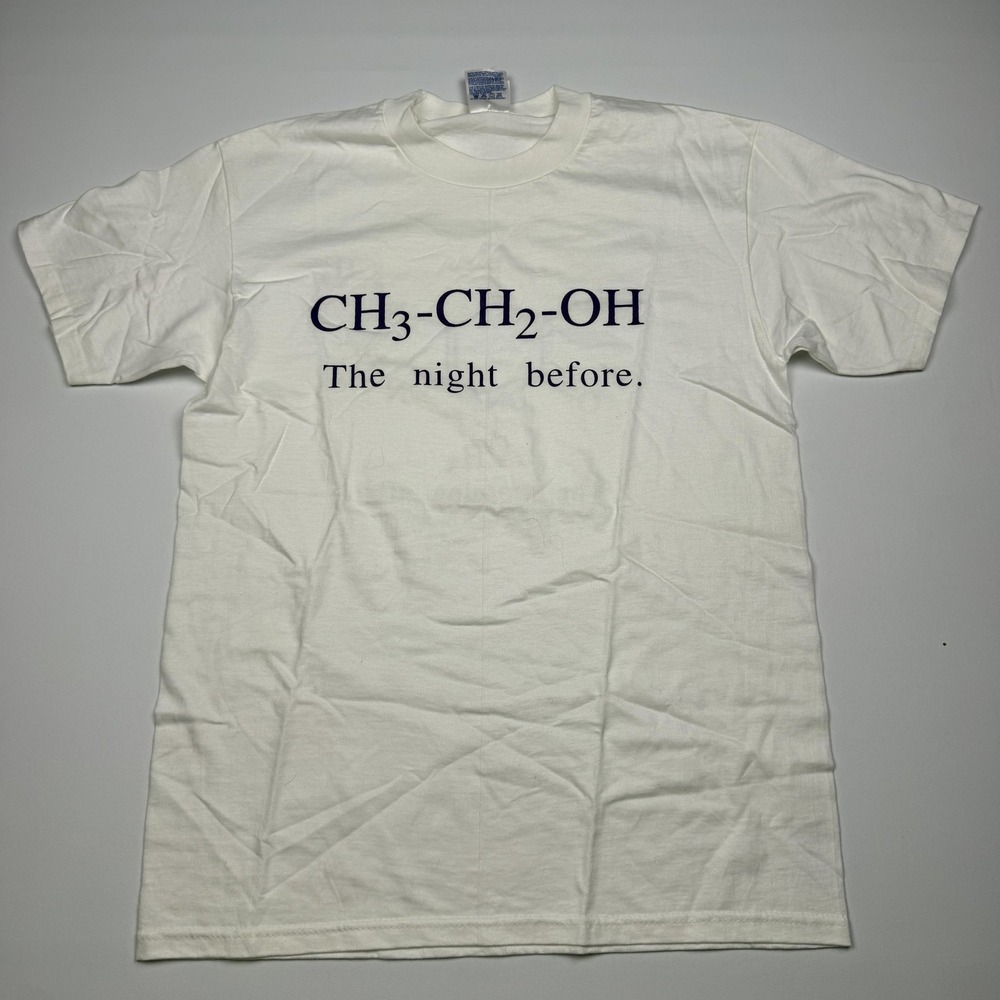 Vintage College Chemistry Shirt Mens Medium White CH3-CH2-OH Morning After
